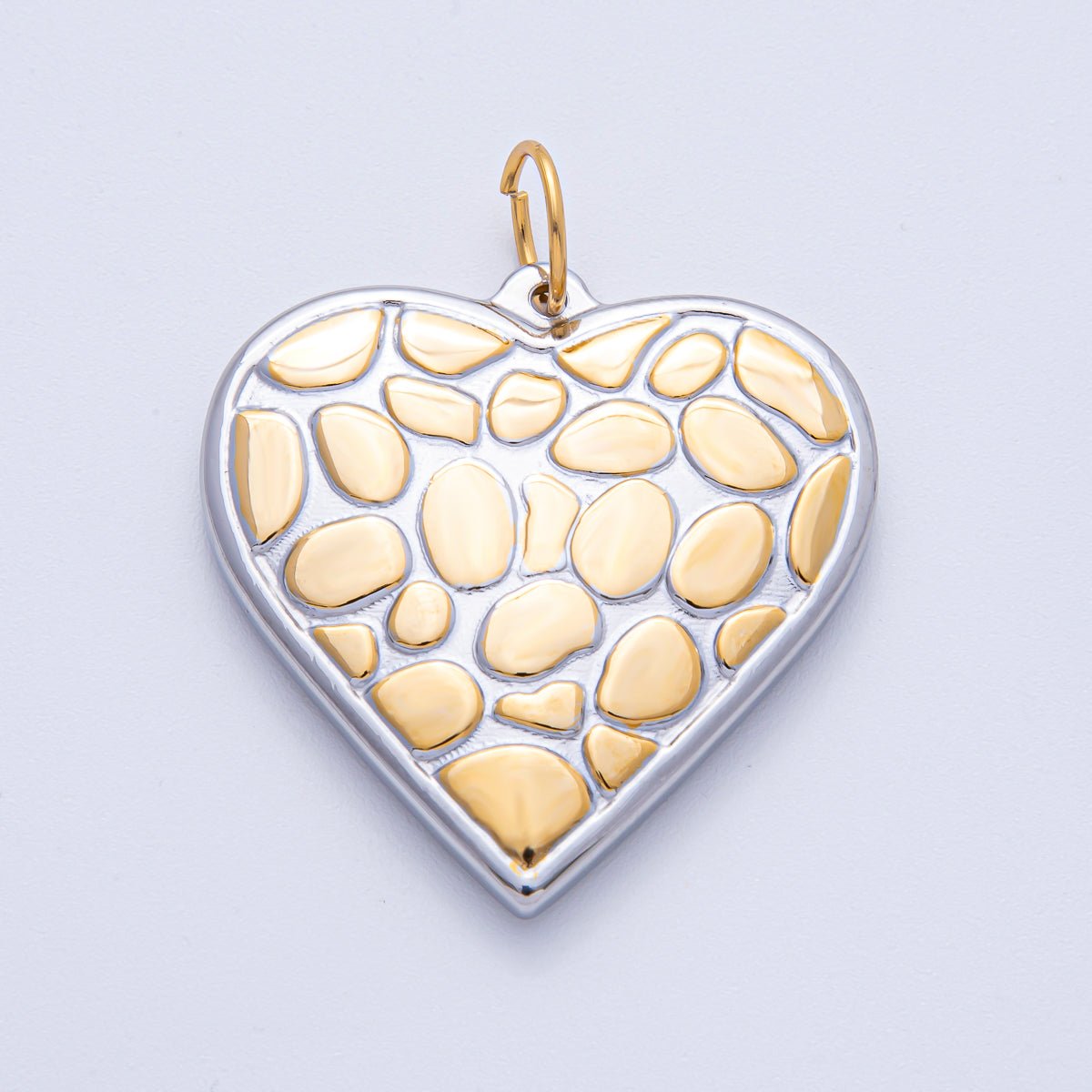 Stainless Steel 40mm Mixed Metal Textured Heart Charm | J934