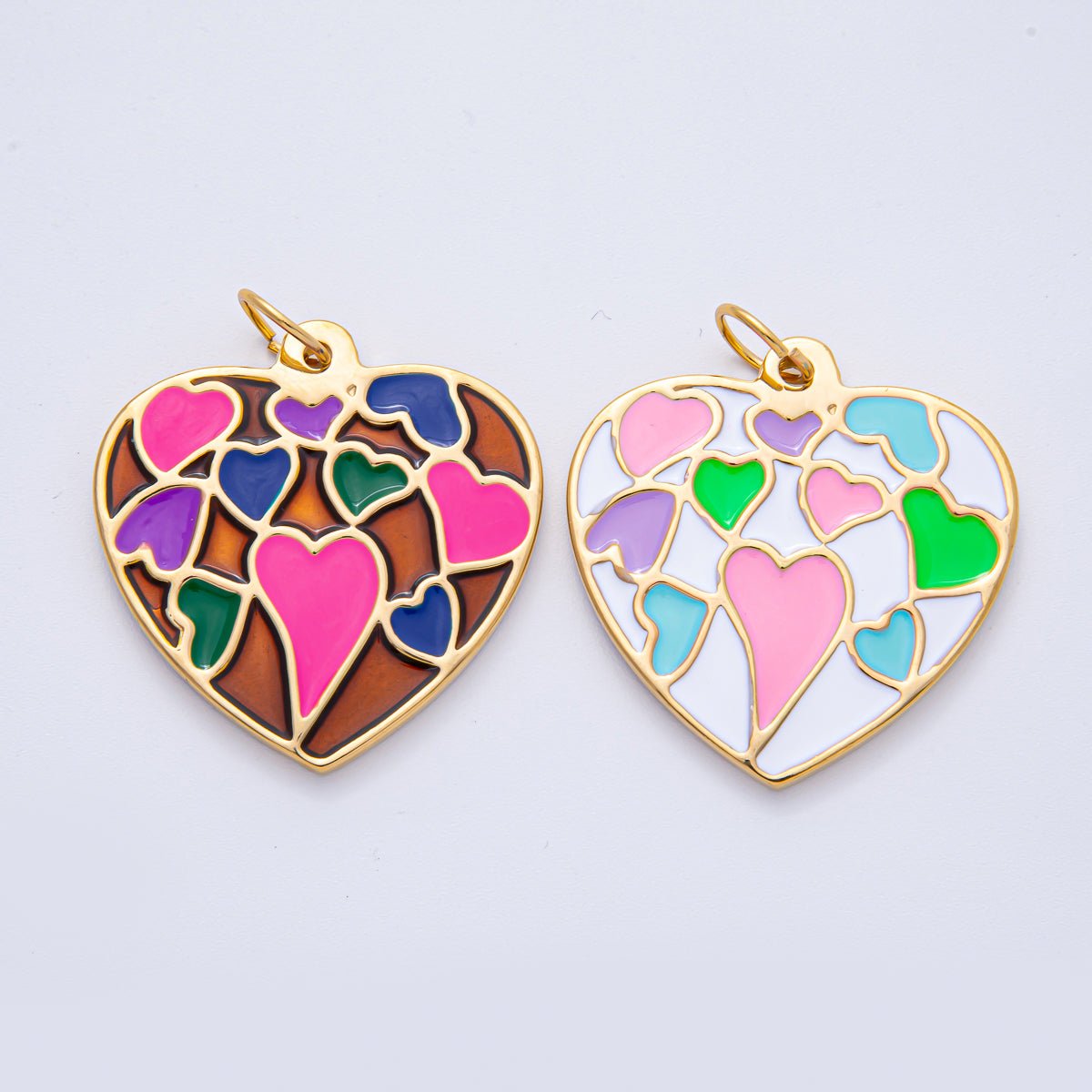 Stainless Steel 40mm Neon, Pastel Multicolor Enamel Heart Statement Charm | J908