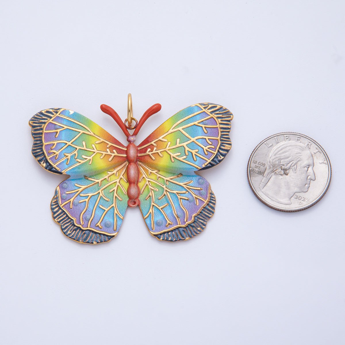 Stainless Steel 42mm Multicolor Rainbow Gradient Enamel Butterfly Animal Charm | J606