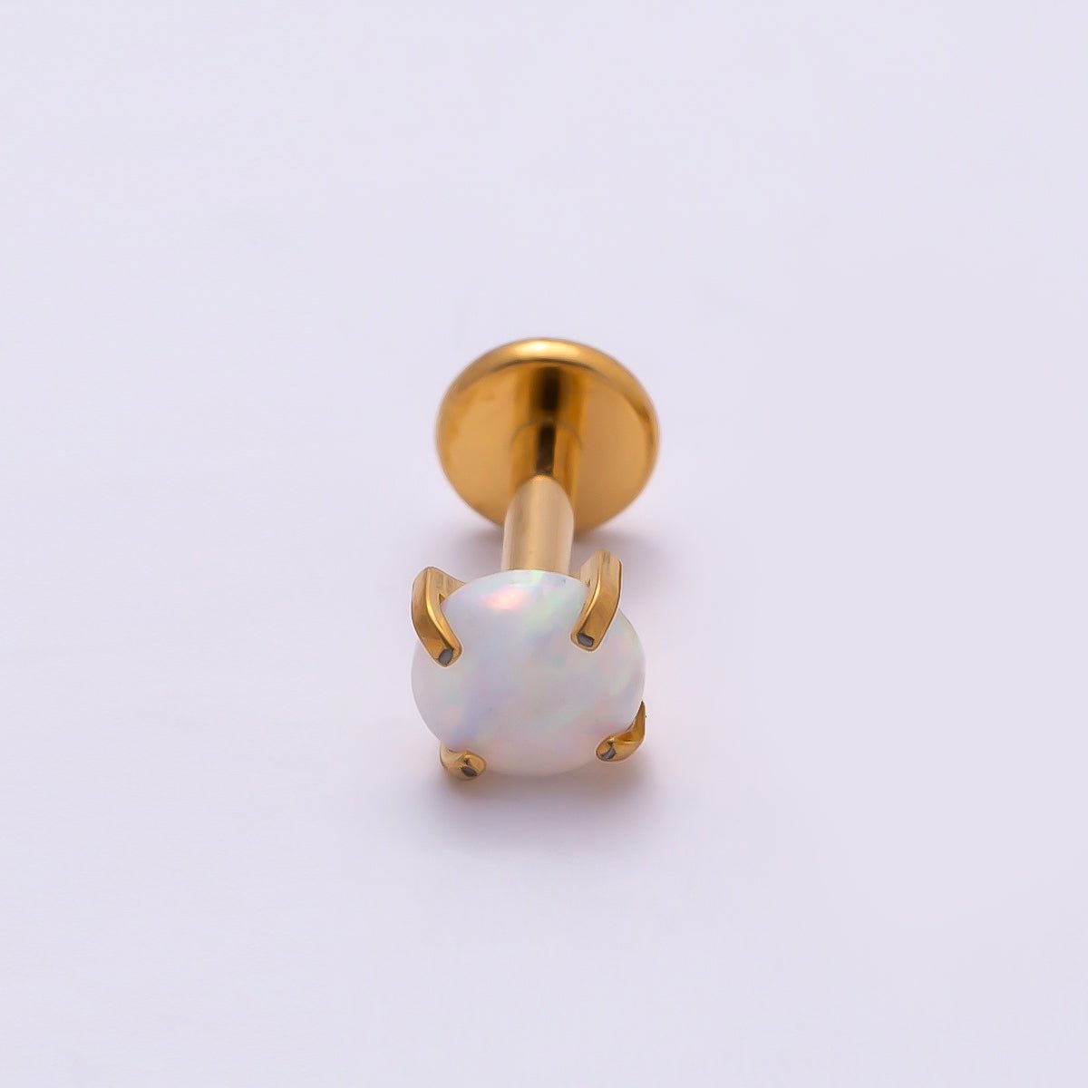 Titanium 4.5mm White Opal Single Cartilage Piercing Flat Back Stud in Gold & Silver | BJ-00011 BJ-00012