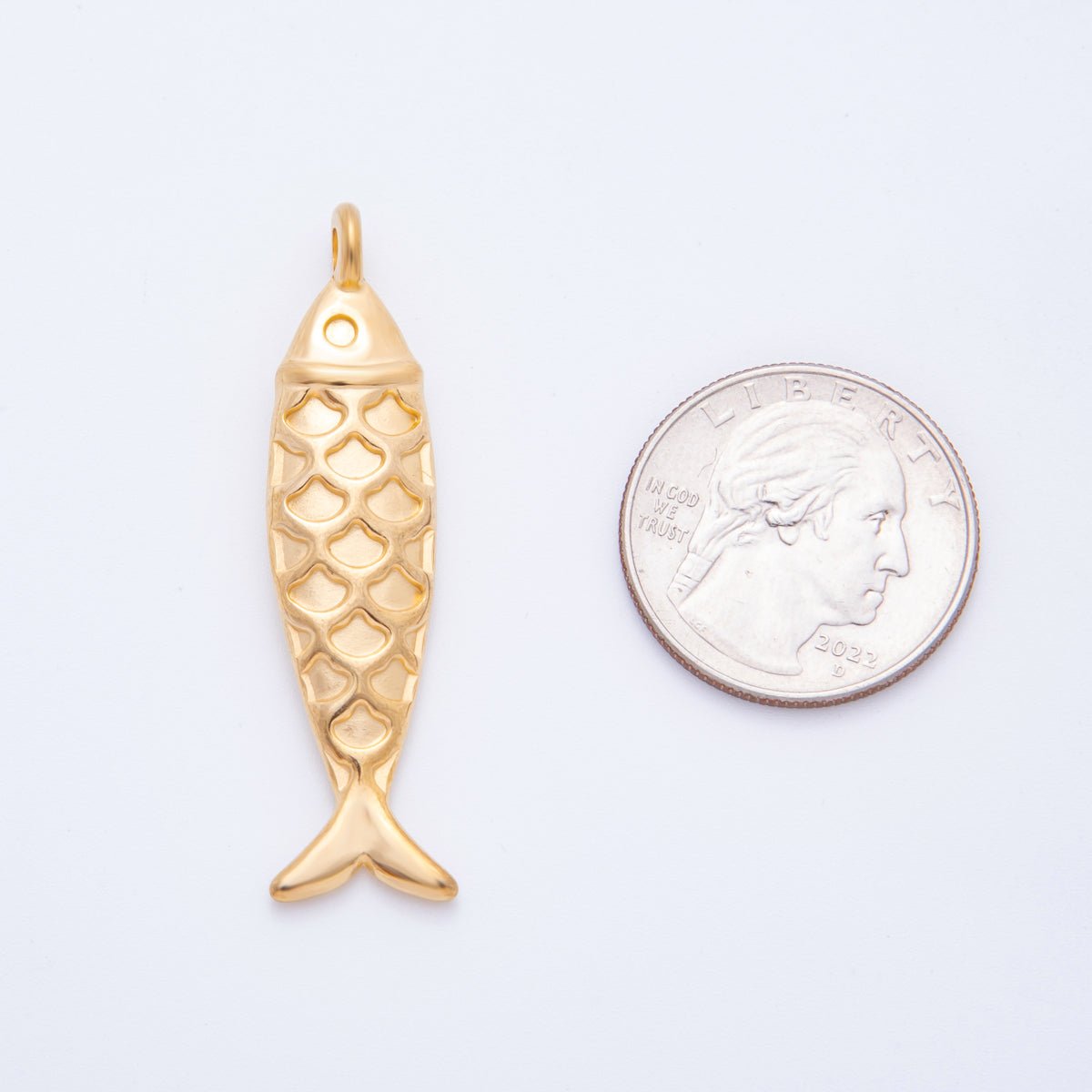 Stainless Steel 48.5mm Textured Fish Charm Pendant | J631