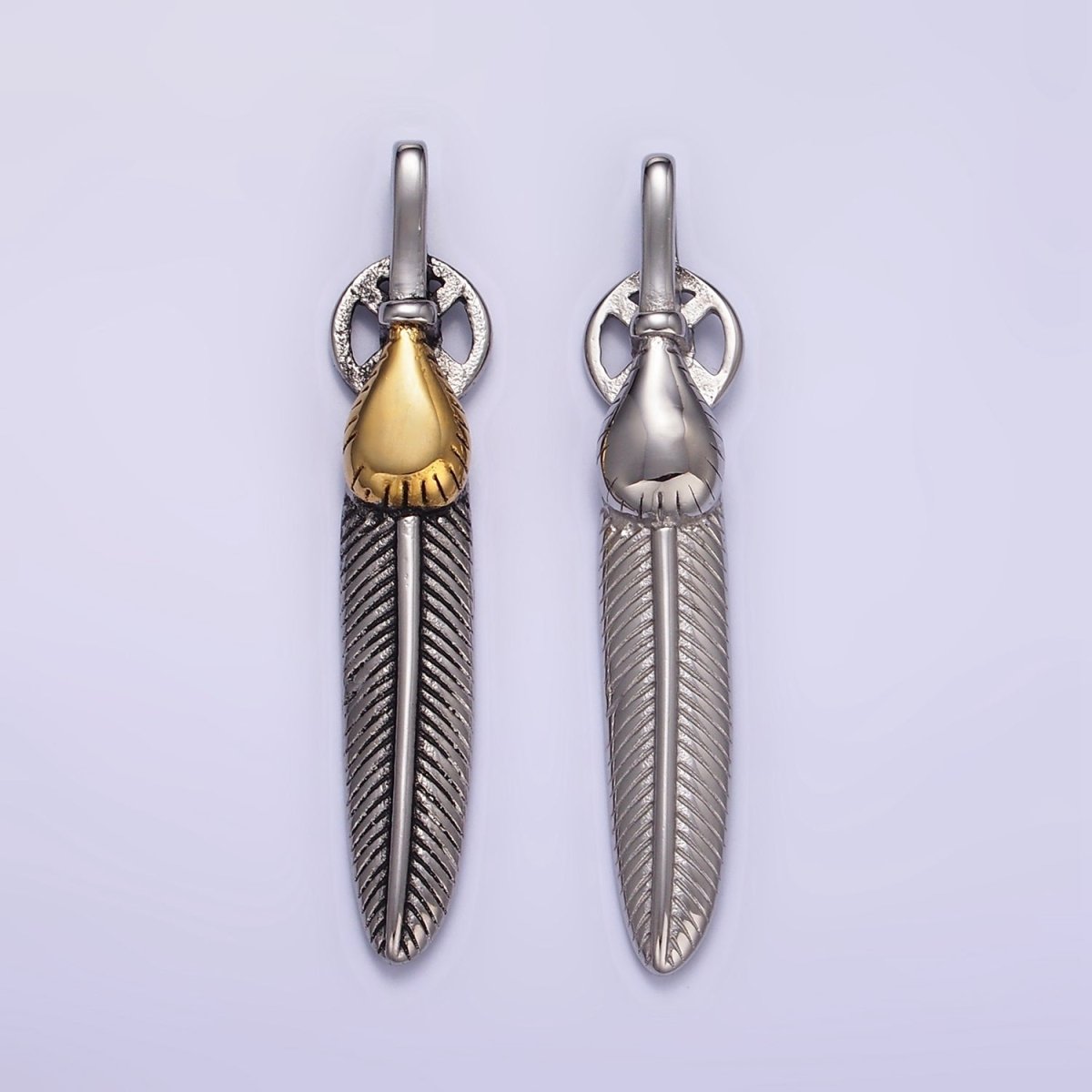 Stainless Steel 55mm Feather Charm Long Statement Tribal Pendant | P1428 P1429