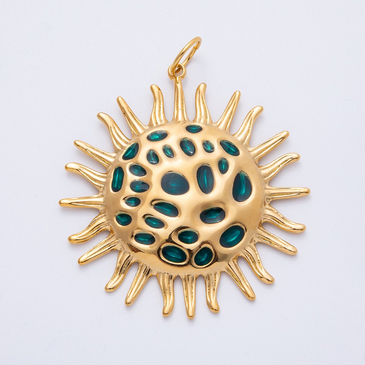 Stainless Steel 56mm Green Celestial Sun Burst Round Statement Charm | J907