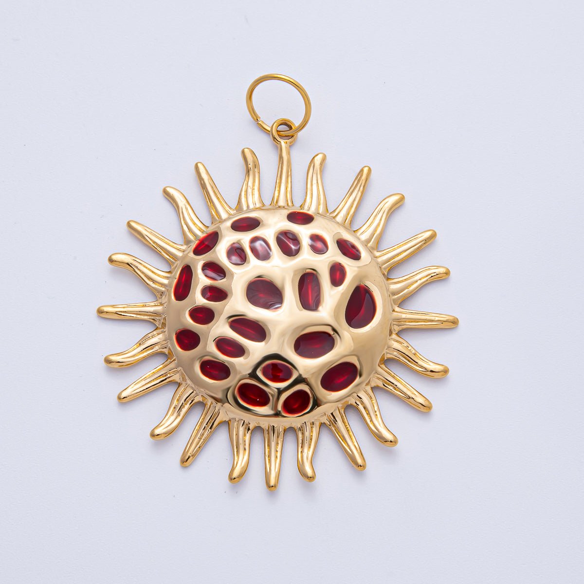 Stainless Steel 56mm Red Celestial Sun Burst Round Statement Charm | J907