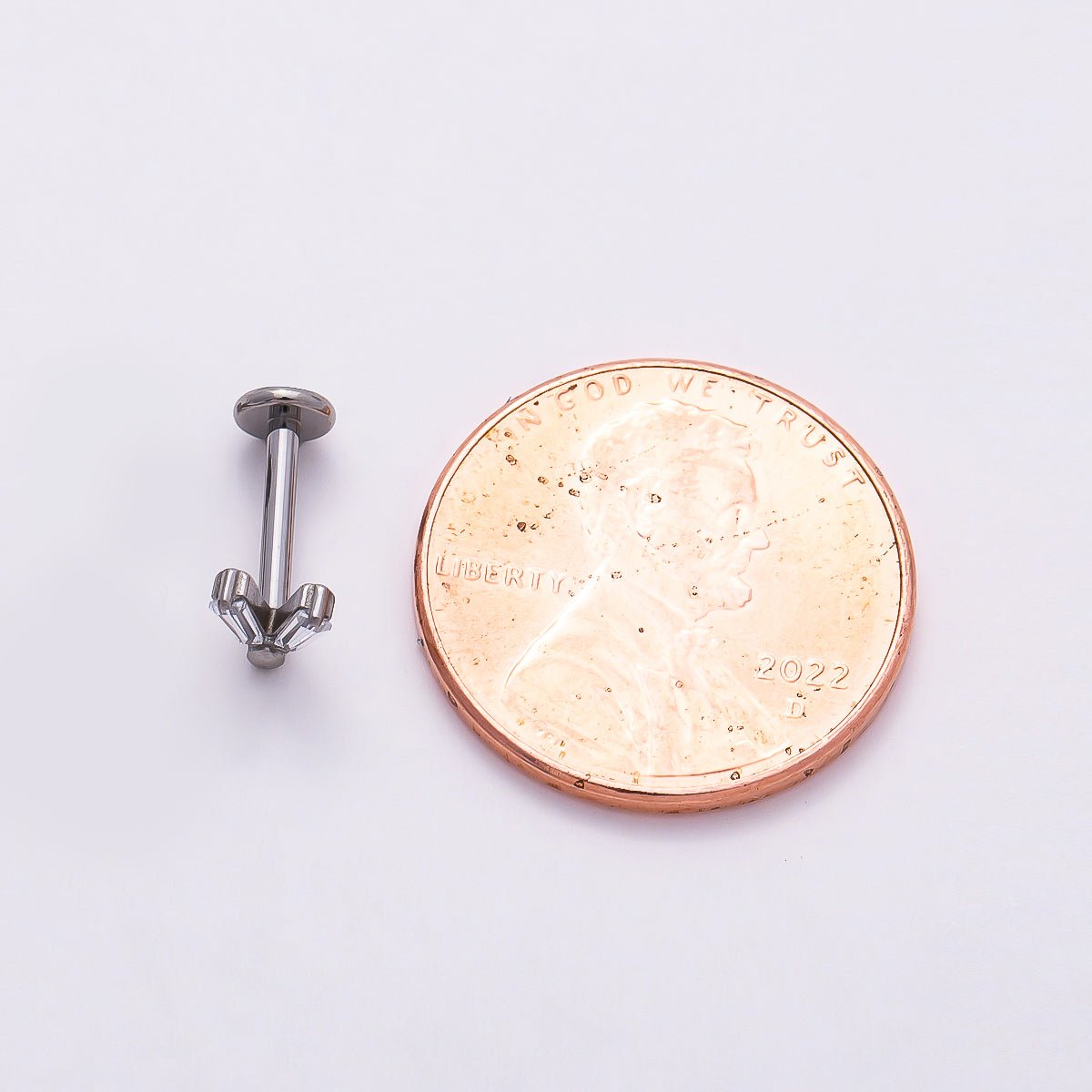 Titanium 5mm V-Shaped Baguette CZ Single Cartilage Piercing Flat Back Stud | BJ-00026