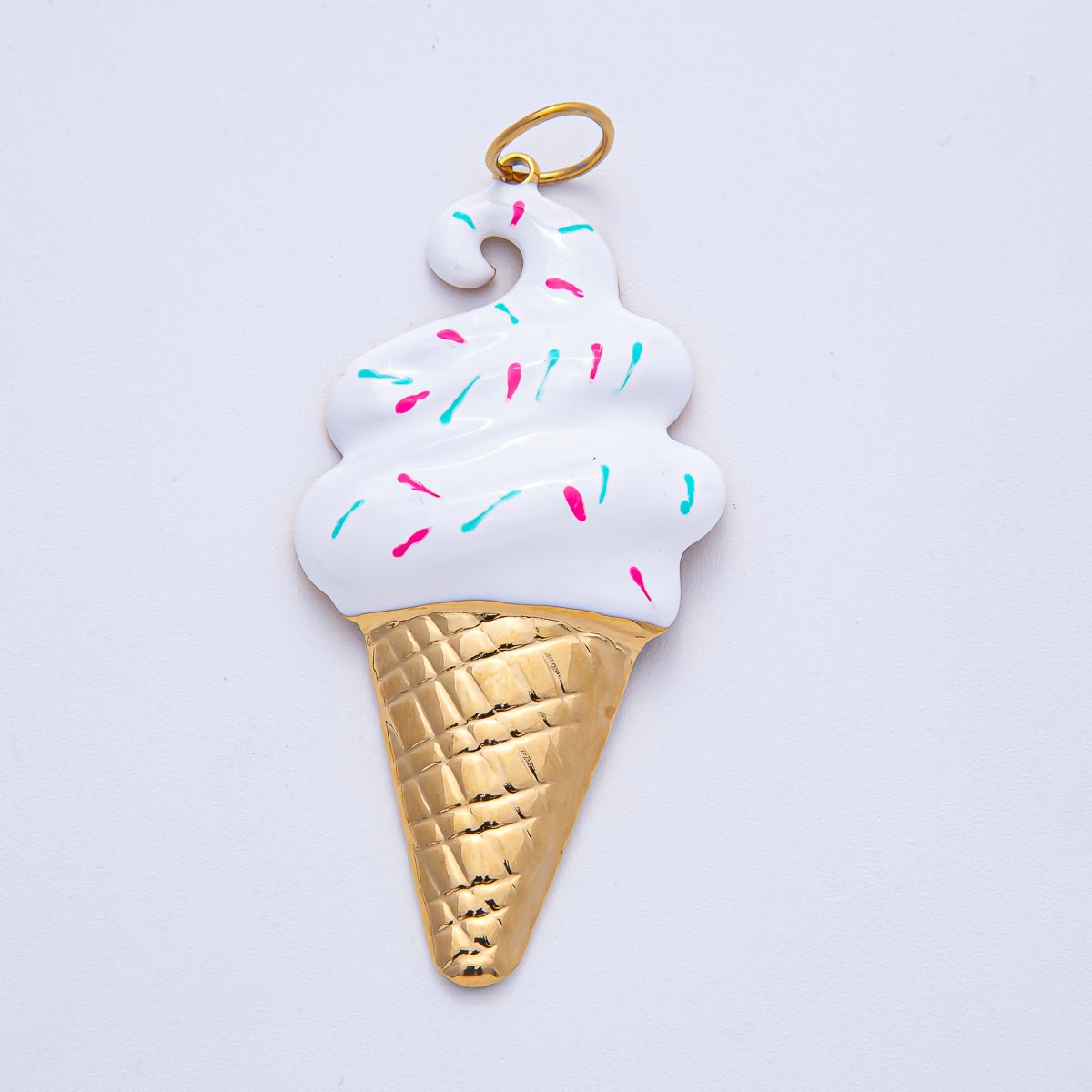 Stainless Steel 65mm Purple, White, Brown Enamel Sprinkle Ice Cream Cone Statement Charm | J848 J849