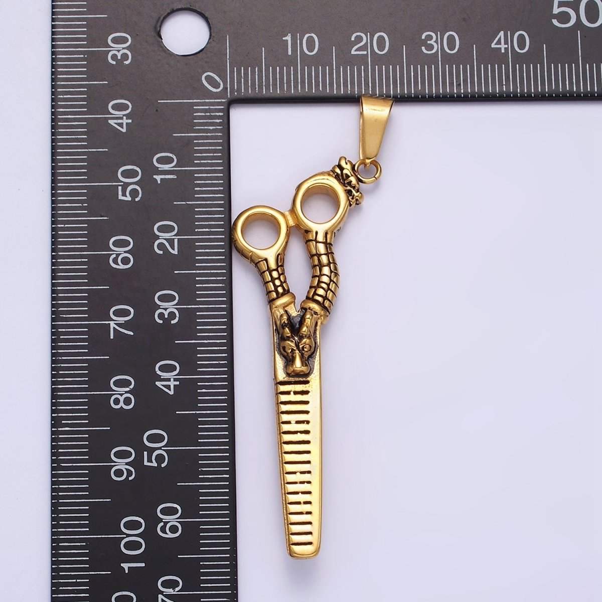 Stainless Steel 67mm Scissors Line-Textured Pendant in Gold, Black, Silver | P-734
