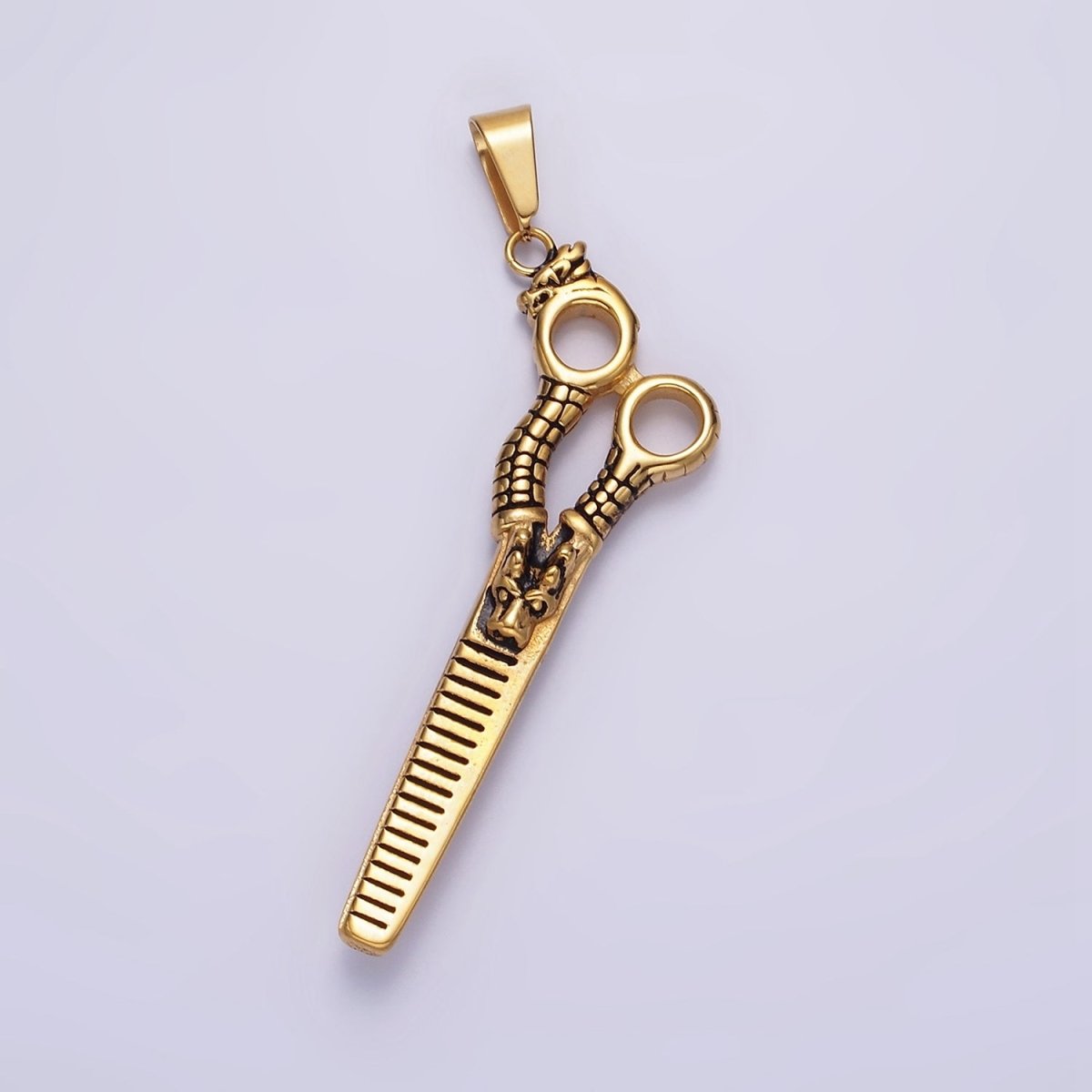 Stainless Steel 67mm Scissors Line-Textured Pendant in Gold, Black, Silver | P-734