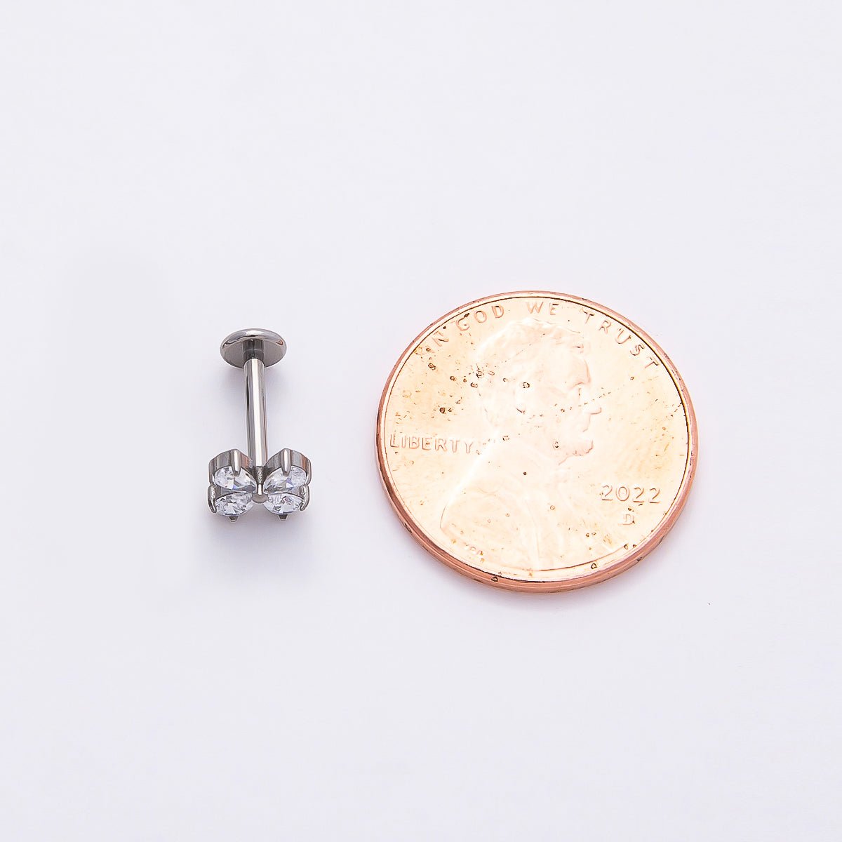 Titanium 6mm Clear CZ Teardrop Flower Single Cartilage Piercing Flat Back Stud | BJ-00028