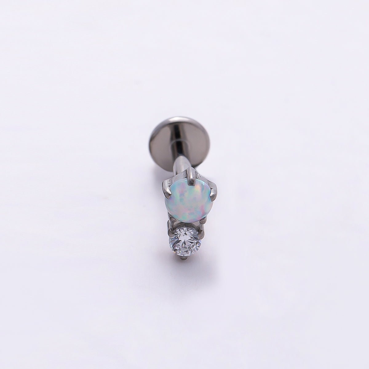 Titanium 6mm White Opal Clear CZ Single Cartilage Piercing Flat Back Stud in Gold & Silver | BJ-00053 BJ-00054