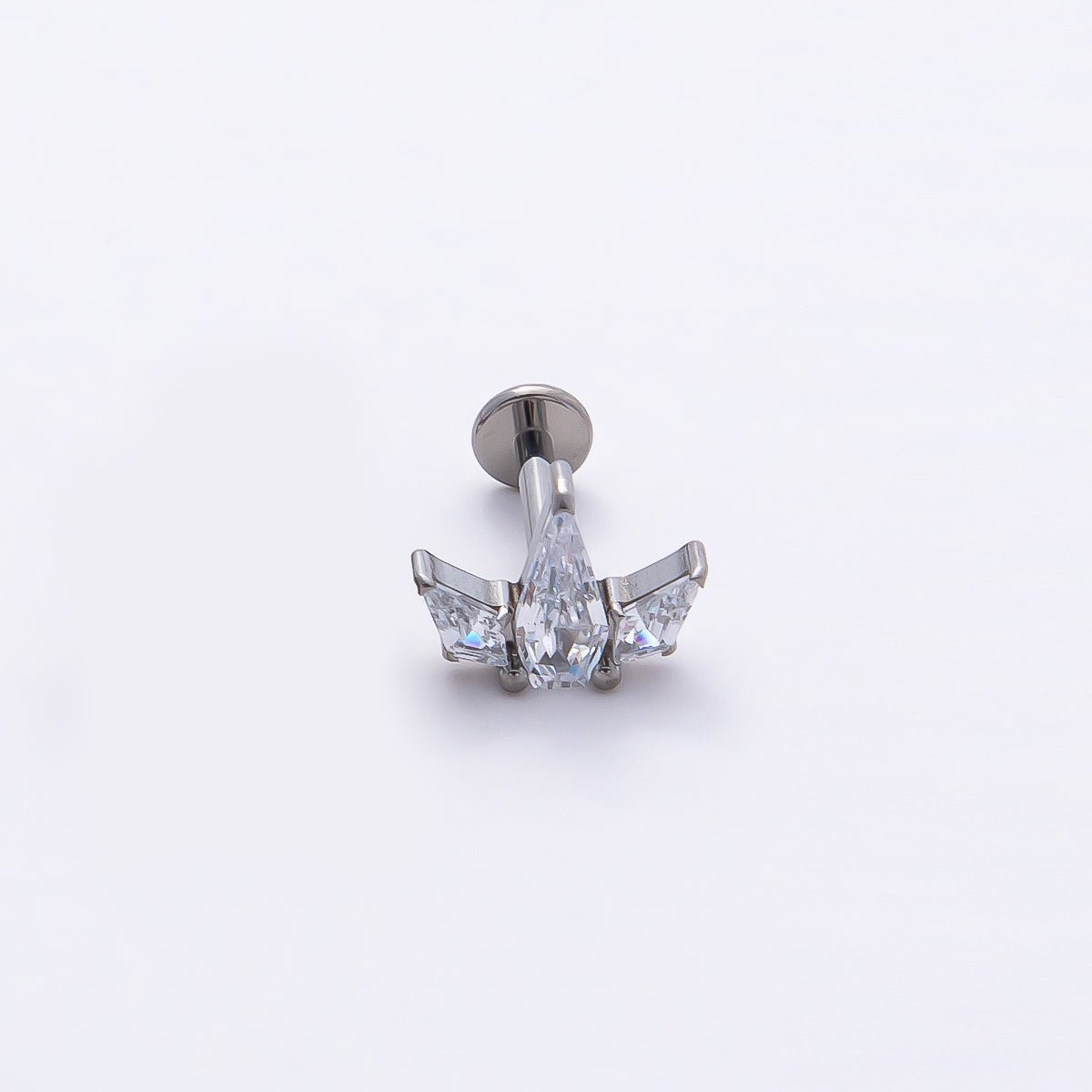 Titanium 7.5mm Clear CZ Geometric Mini Single Cartilage Piercing Flat Back Stud in Gold & Silver | BJ-00003 BJ-00004