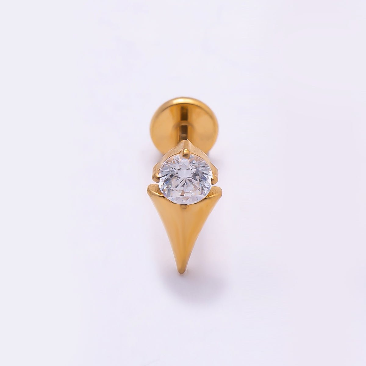 Titanium 8mm Clear CZ Round Spiked Single Cartilage Piercing Flat Back Stud | BJ-00047 BJ-00048
