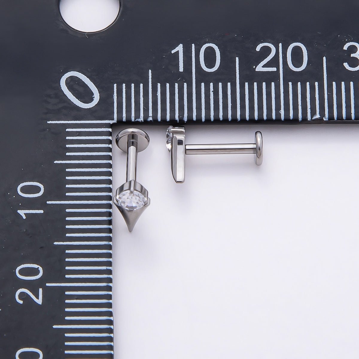 Titanium 8mm Clear CZ Round Spiked Single Cartilage Piercing Flat Back Stud | BJ-00047 BJ-00048