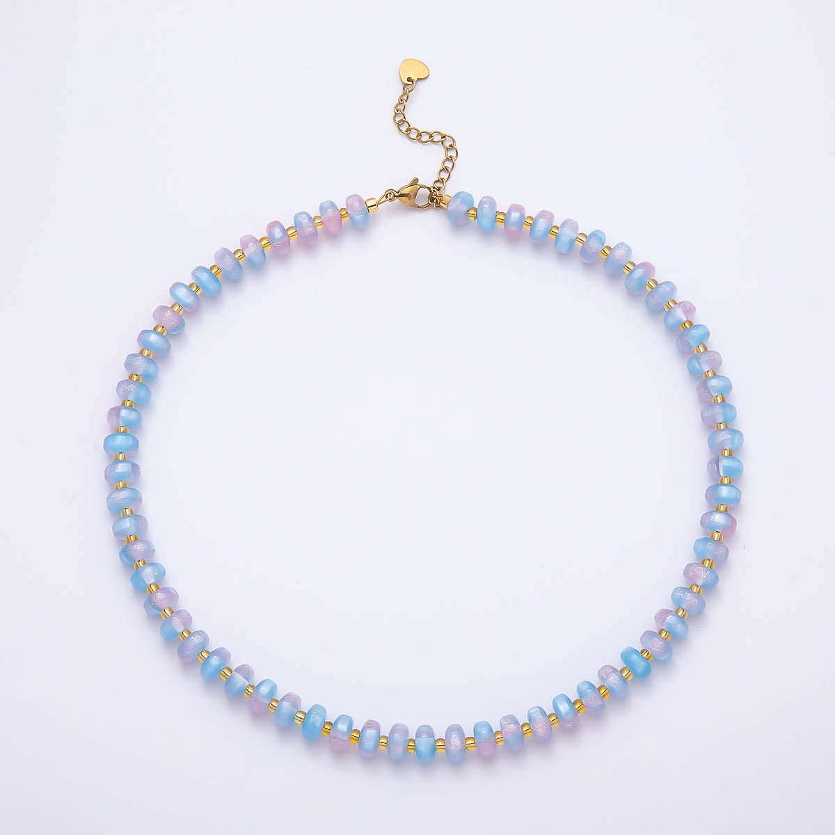 Stainless Steel 8mm Multicolor, Yellow, Blue, Orange, Pink, Green Glitter Rondelle 16 Inch Necklace w. Extender | WA-04549 ~ WA-04553