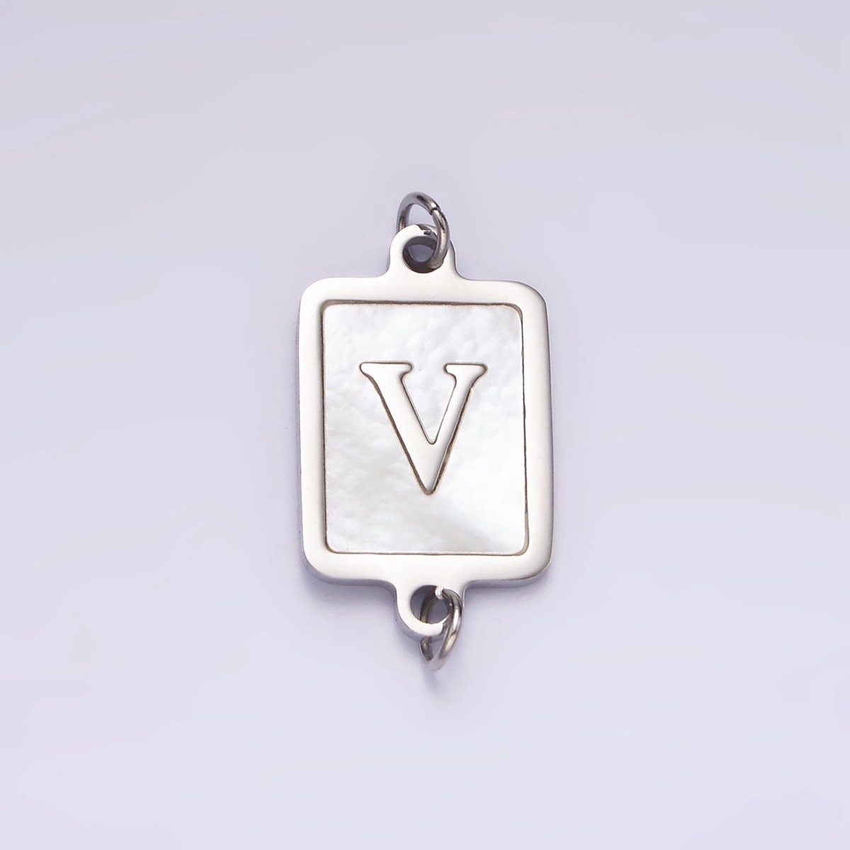 Stainless Steel A-Z Initial Letter Alphabet Shell Pearl Rectangular Silver Connector | A-A1106-A-A1118