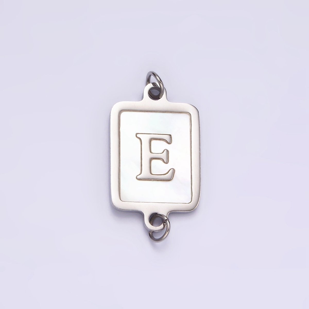 Stainless Steel A-Z Initial Letter Alphabet Shell Pearl Rectangular Silver Connector | A-A1106-A-A1118