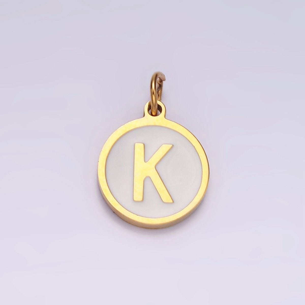 Stainless Steel A-Z Initial Letter Alphabet White Enamel 10mm Round Charm | A-A1054-A-A1066