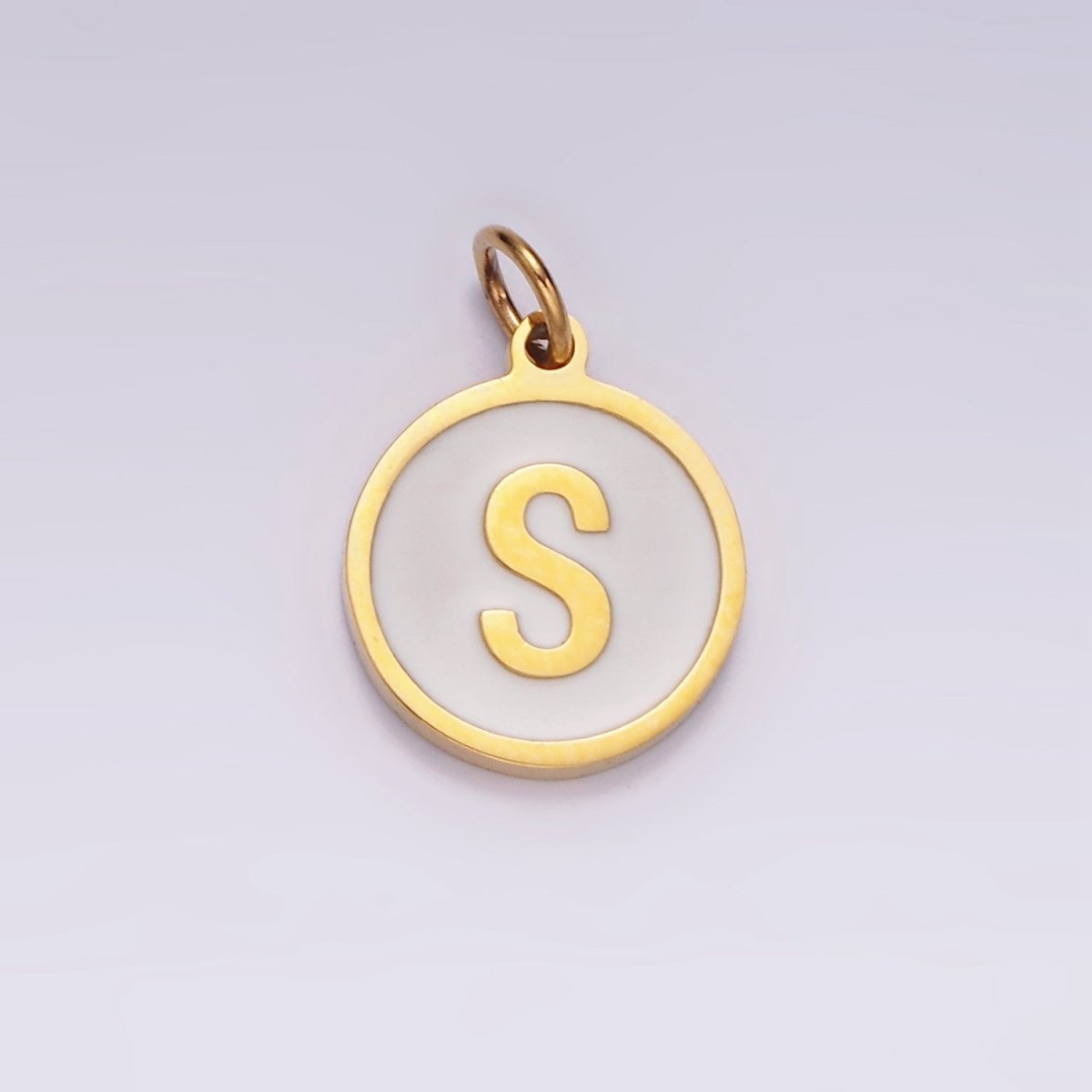 Stainless Steel A-Z Initial Letter Alphabet White Enamel 10mm Round Charm | A-A1054-A-A1066