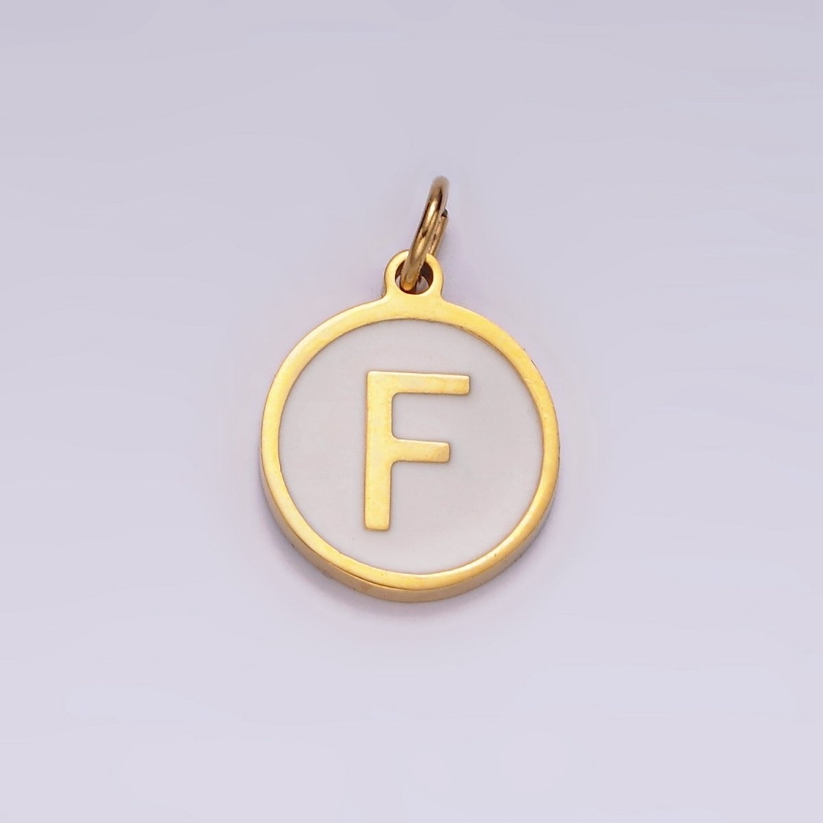 Stainless Steel A-Z Initial Letter Alphabet White Enamel 10mm Round Charm | A-A1054-A-A1066
