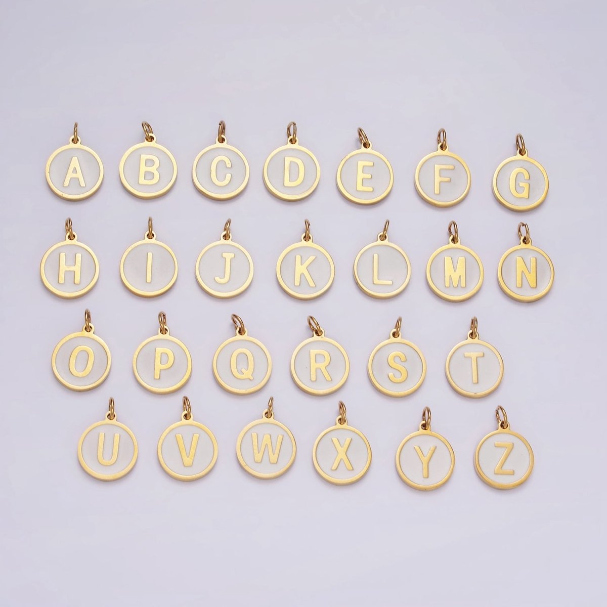 Stainless Steel A-Z Initial Letter Alphabet White Enamel 10mm Round Charm | A-A1054-A-A1066