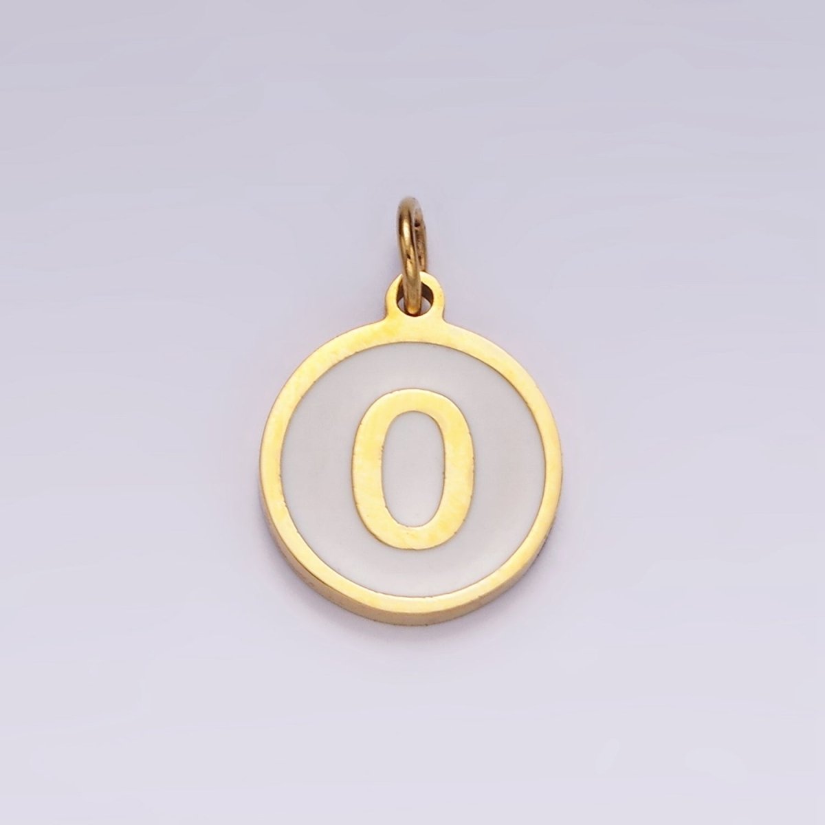 Stainless Steel A-Z Initial Letter Alphabet White Enamel 10mm Round Charm | A-A1054-A-A1066