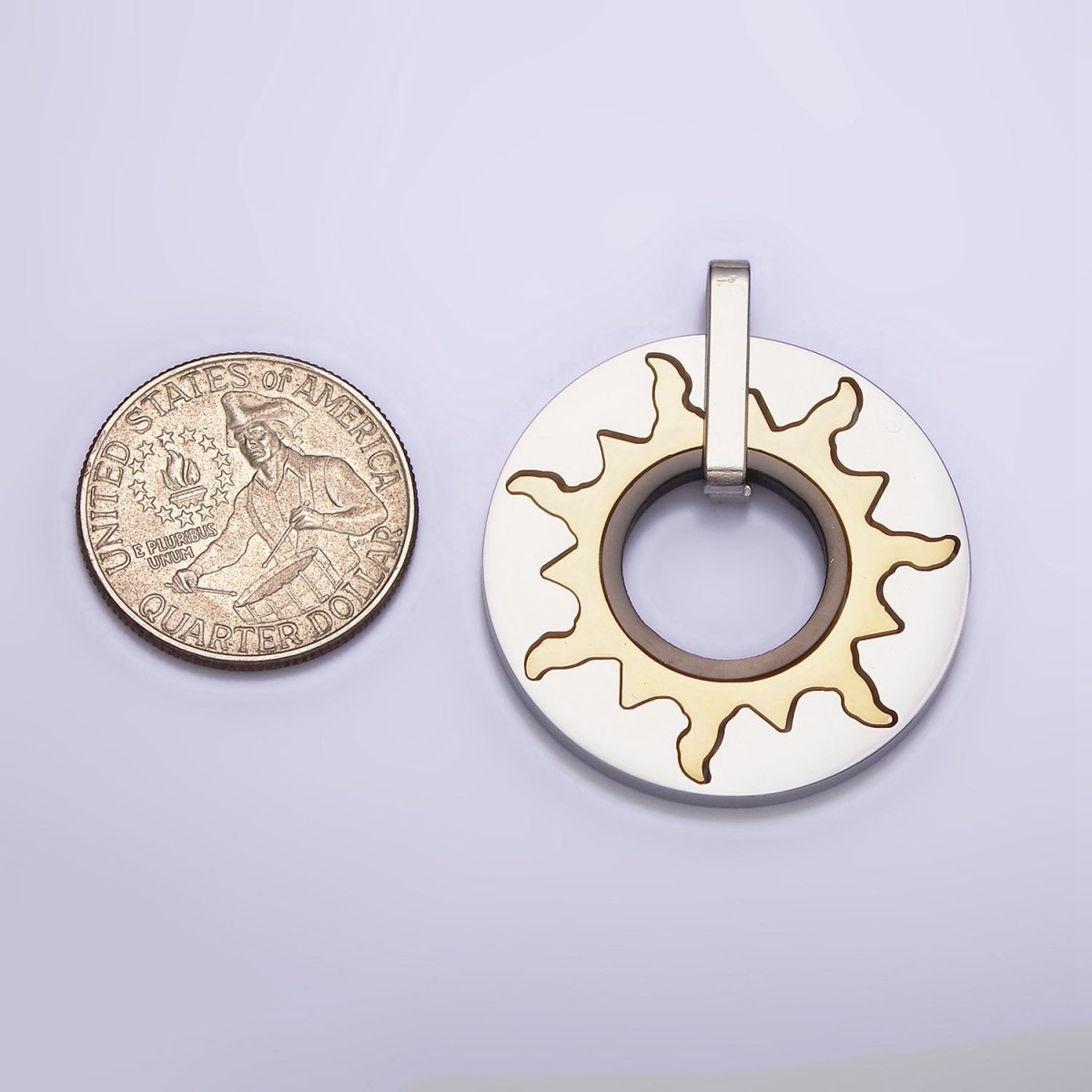 Stainless Steel Abstract Celestial Sun Open Round Mixed Metal Pendant P-569