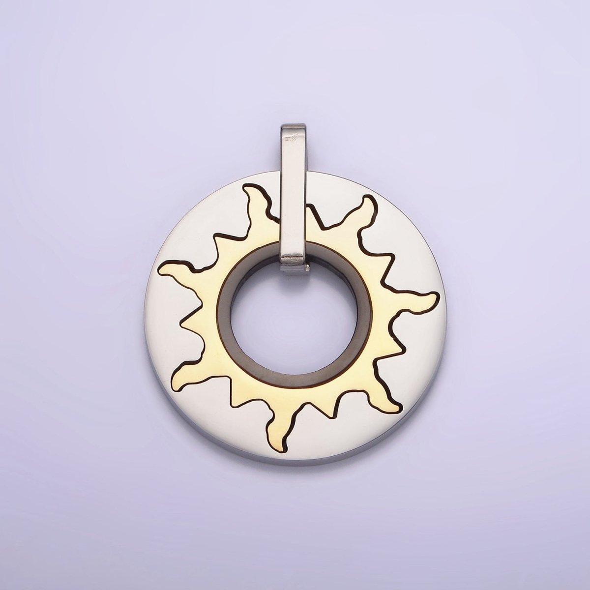 Stainless Steel Abstract Celestial Sun Open Round Mixed Metal Pendant P-569