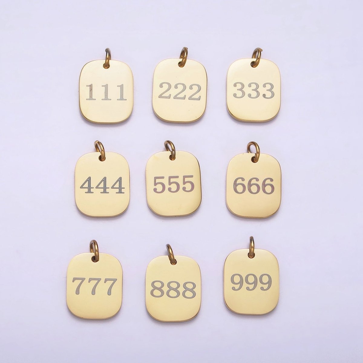 Stainless Steel Angel Number Numerology Engraved 14mm Gold Charm P-570-P-578