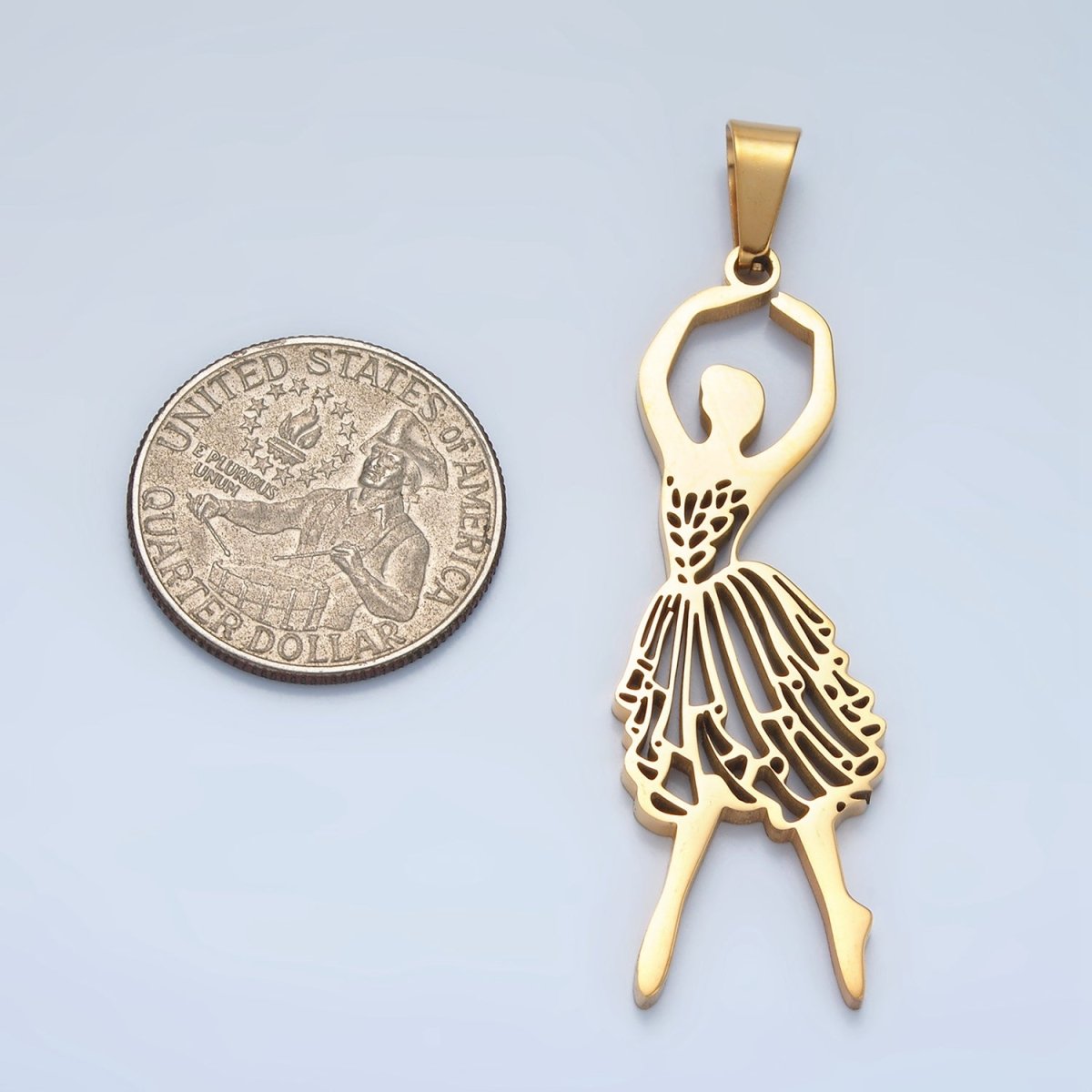 Stainless Steel 50mm Ballerina Ballet Dancing Open Pendant in Gold & Silver | P1485