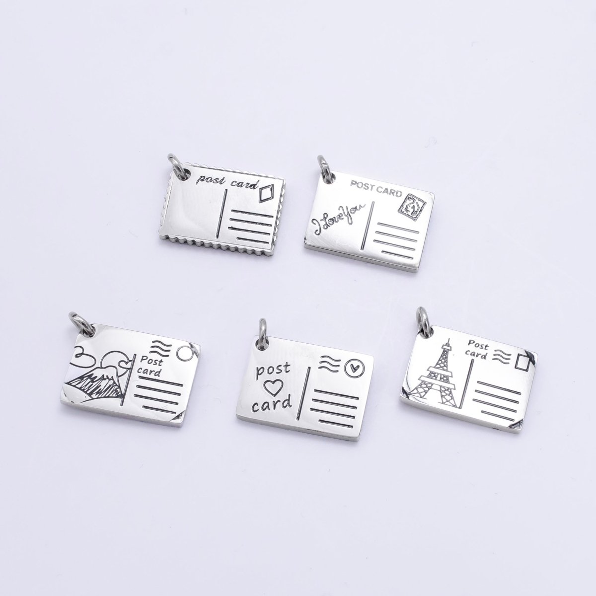 Stainless Steel 18mm Black Enamel Script Post Card Double Sided Charm in Gold & Silver | P1327 - P1332