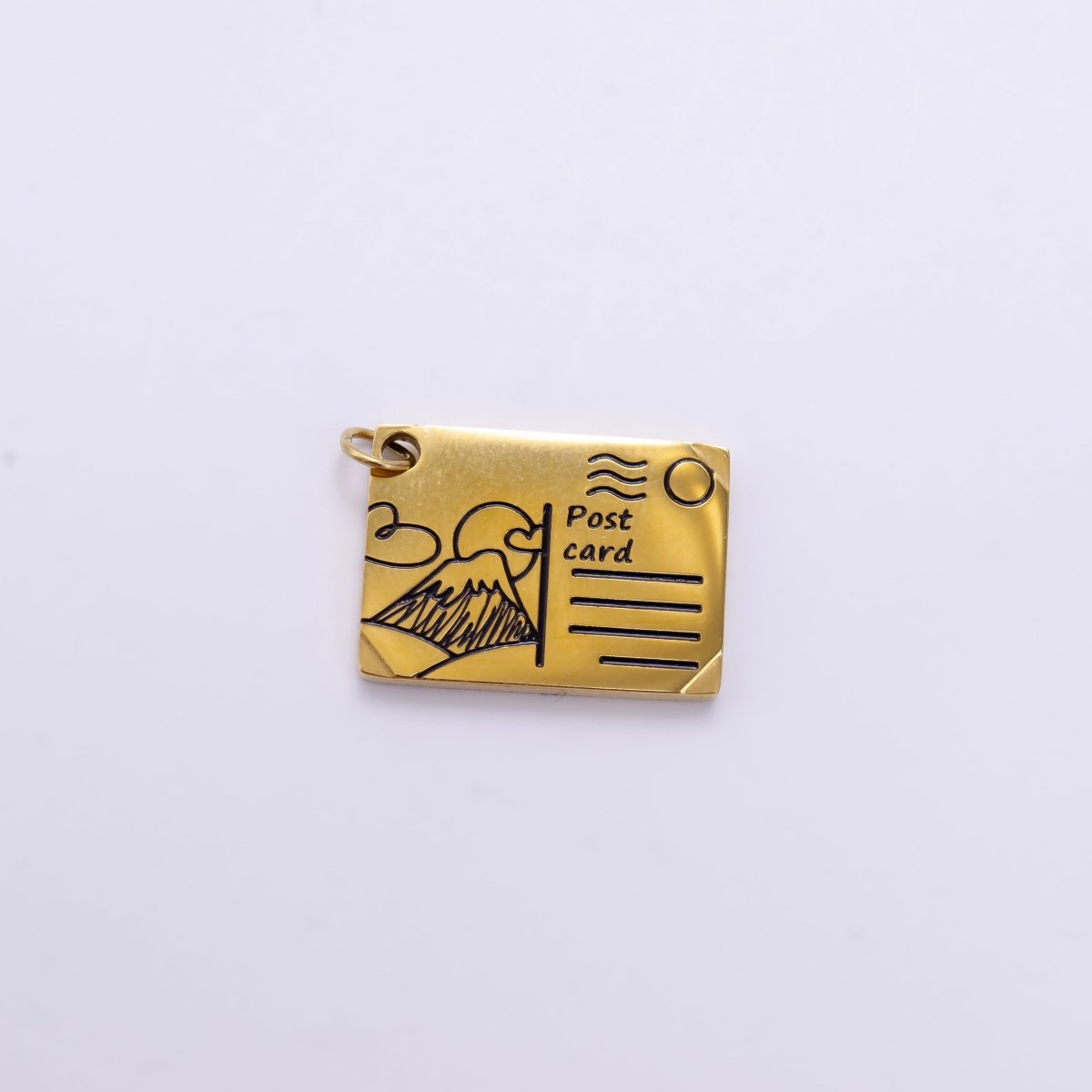 Stainless Steel 18mm Black Enamel Script Post Card Double Sided Charm in Gold & Silver | P1327 - P1332