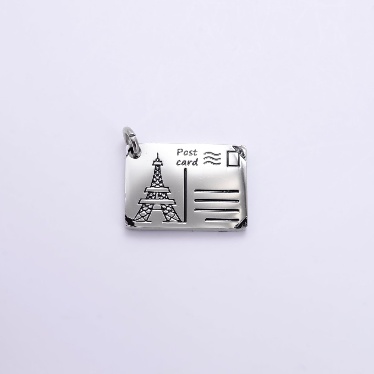 Stainless Steel 18mm Black Enamel Script Post Card Double Sided Charm in Gold & Silver | P1327 - P1332