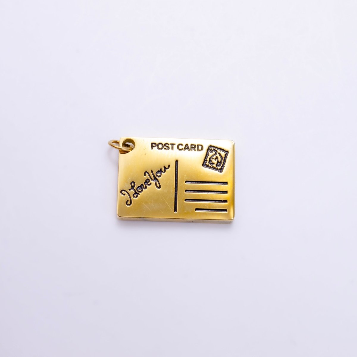 Stainless Steel 18mm Black Enamel Script Post Card Double Sided Charm in Gold & Silver | P1327 - P1332