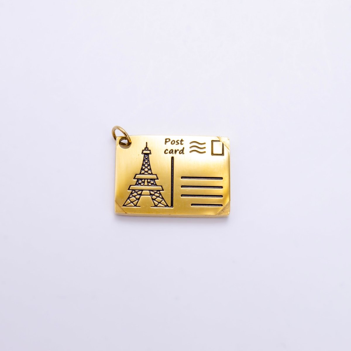 Stainless Steel 18mm Black Enamel Script Post Card Double Sided Charm in Gold & Silver | P1327 - P1332