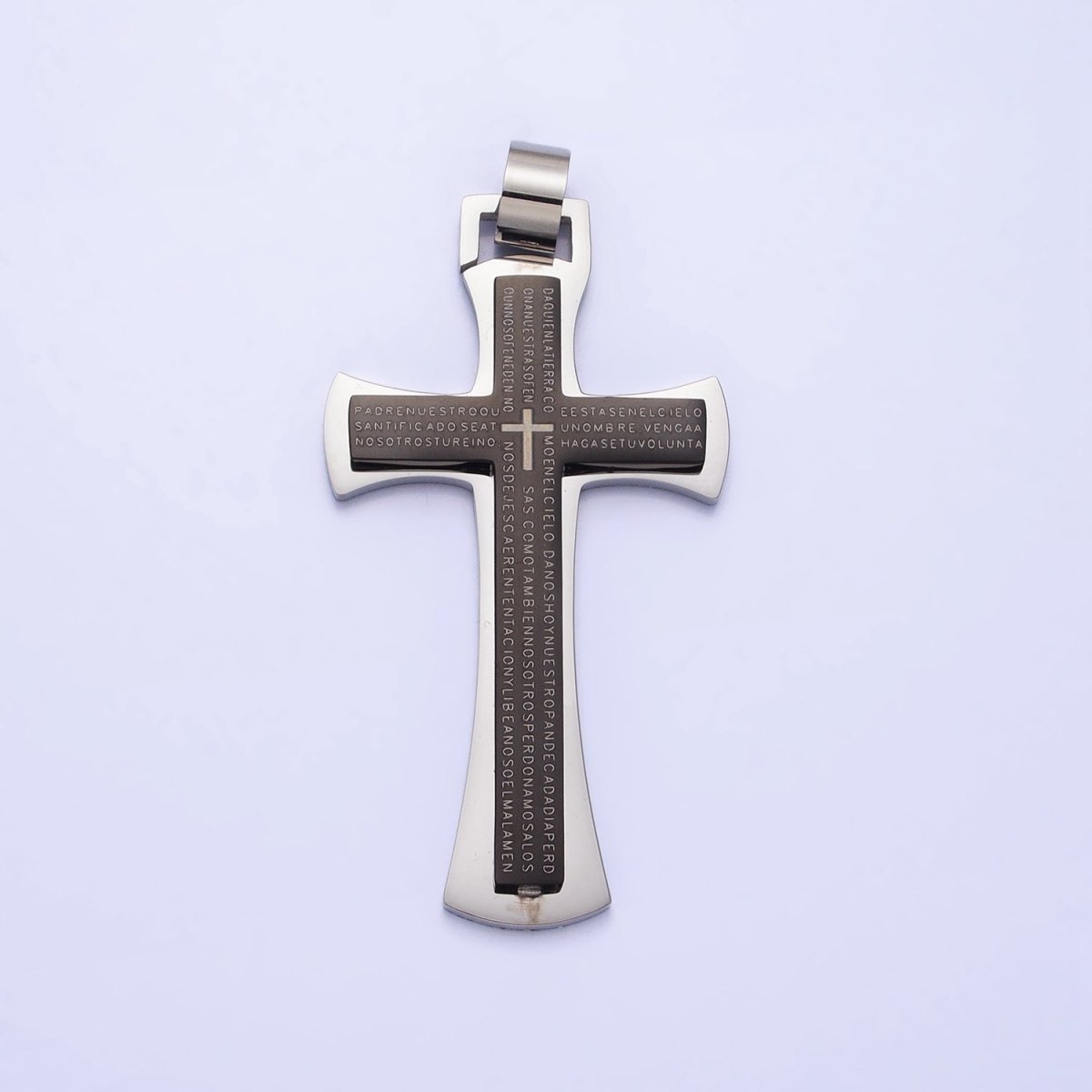 Stainless Steel Blue, Black, White Religious Curved Pattee Cross Lord&