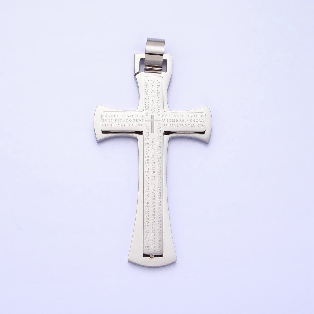 Stainless Steel Blue, Black, White Religious Curved Pattee Cross Lord&