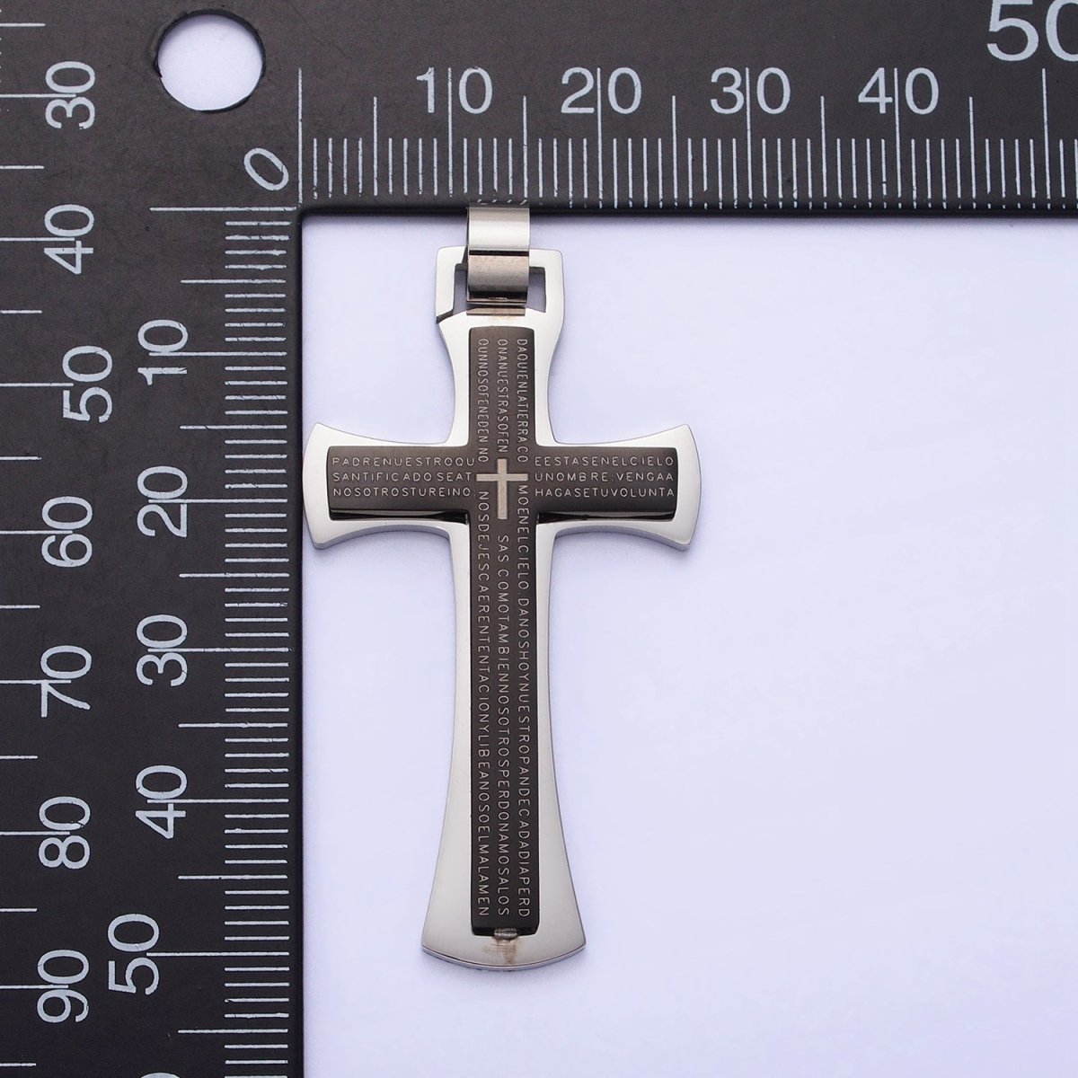 Stainless Steel Blue, Black, White Religious Curved Pattee Cross Lord&