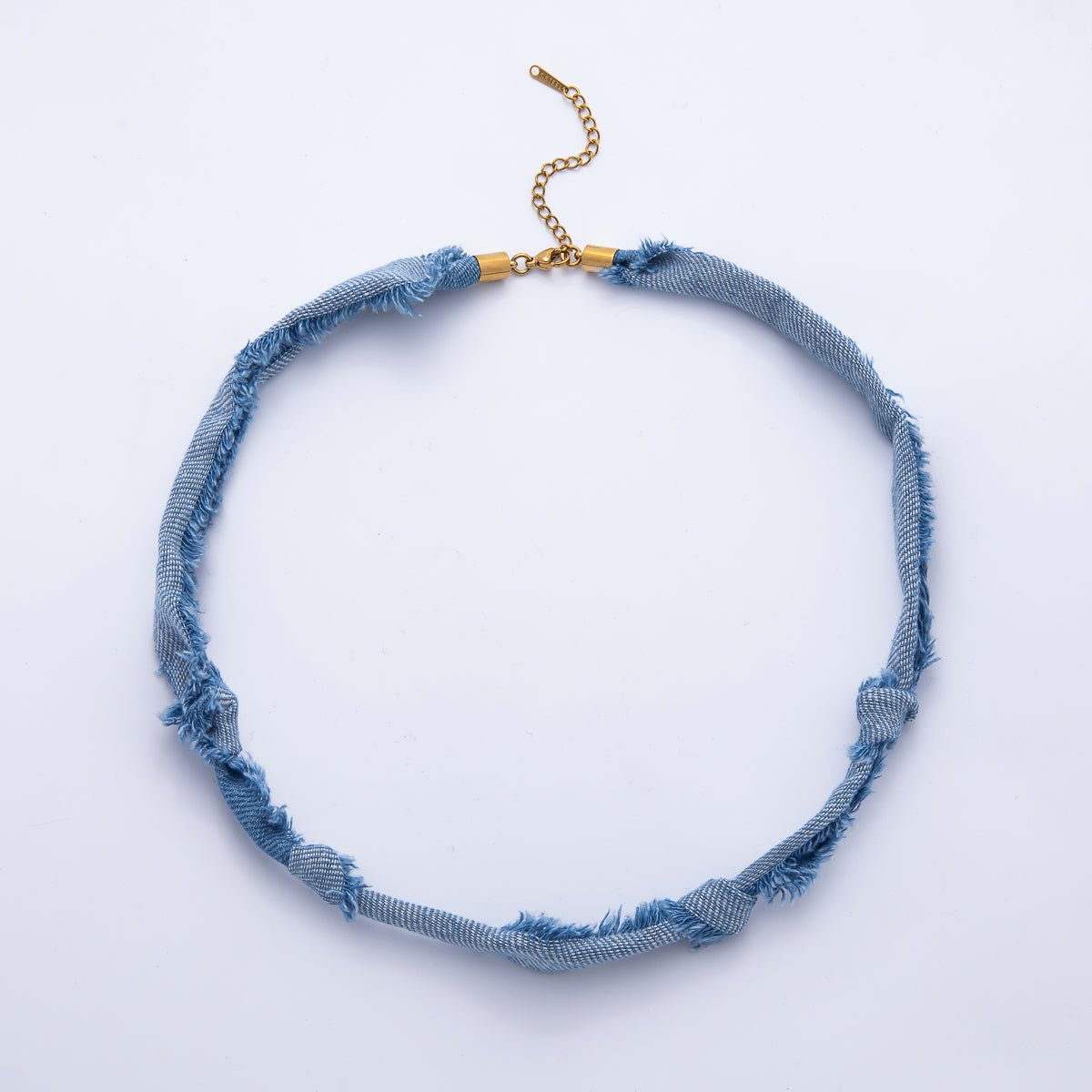 Stainless Steel Blue Denim Knot Handmade Scarf 19 Inch Necklace w. Extender | WA-1755 WA-1761 WA-1762