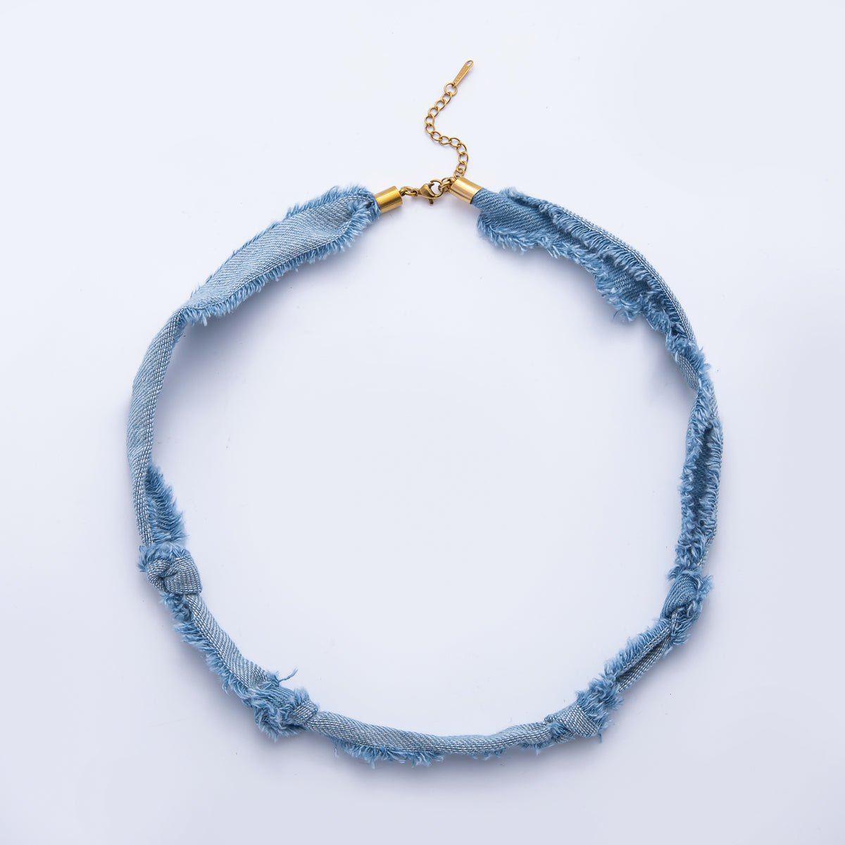 Stainless Steel Blue Denim Knot Handmade Scarf 19 Inch Necklace w. Extender | WA-1755 WA-1761 WA-1762