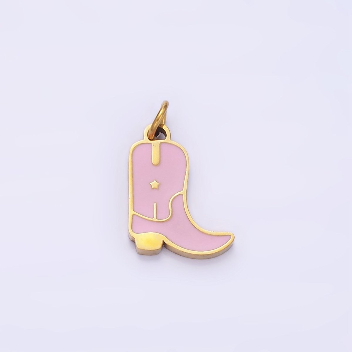 Stainless Steel Blue, Pink Enamel Star Cowboy Boots Shoes Charm | P959