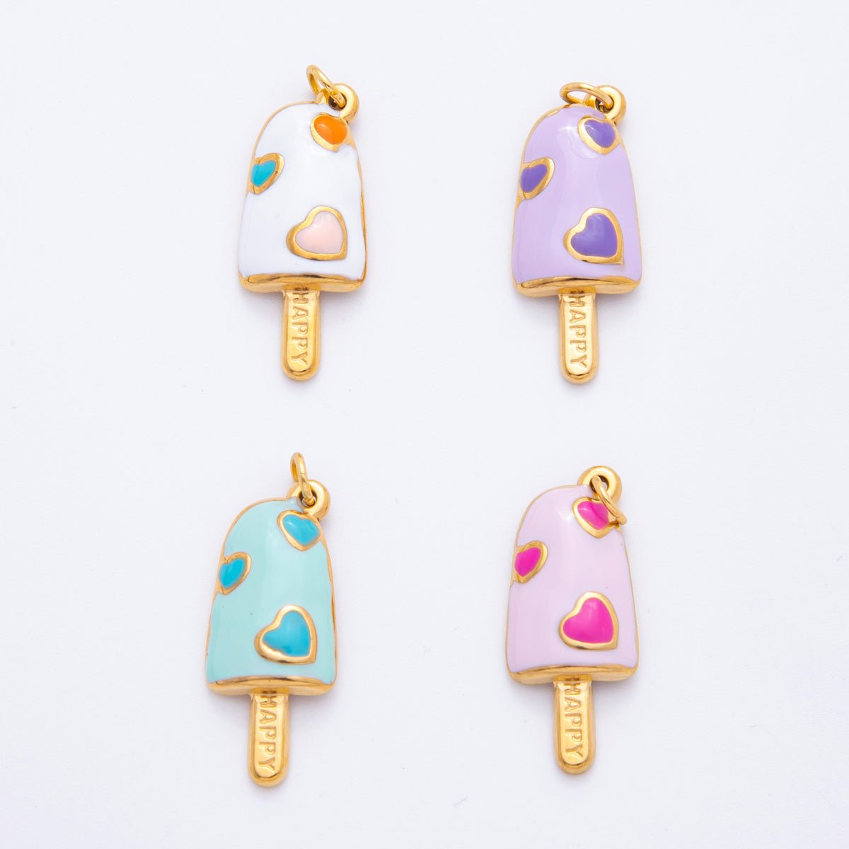 Stainless Steel Blue, Pink, Purple, Multicolor Enamel Popsicle Ice Cream Charm | J448 J452