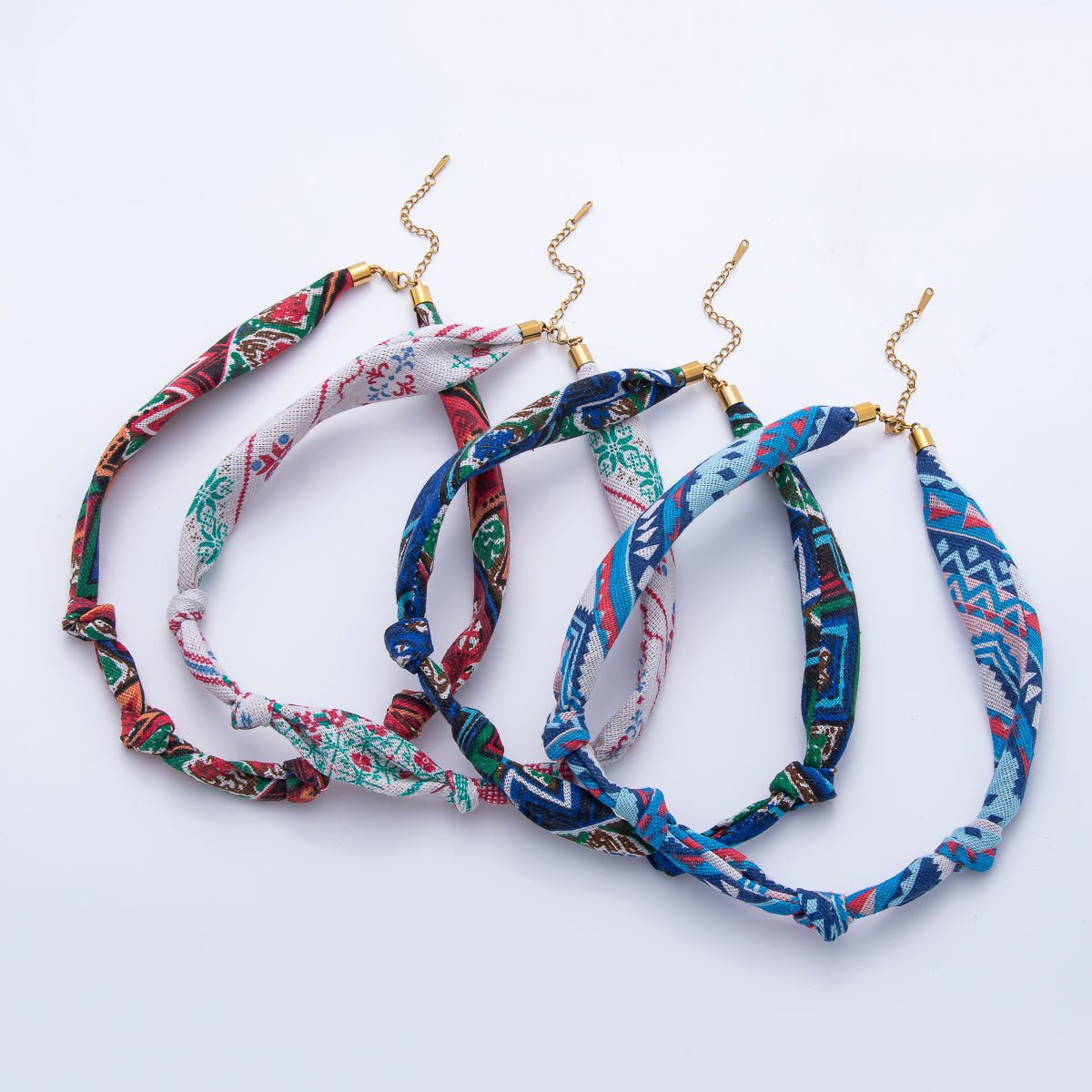 Stainless Steel Blue, Red, White Knot Geometric 18 Inch Handmade Cotton Scarf Necklace w. Extender | WA-1864 ~ WA-1904