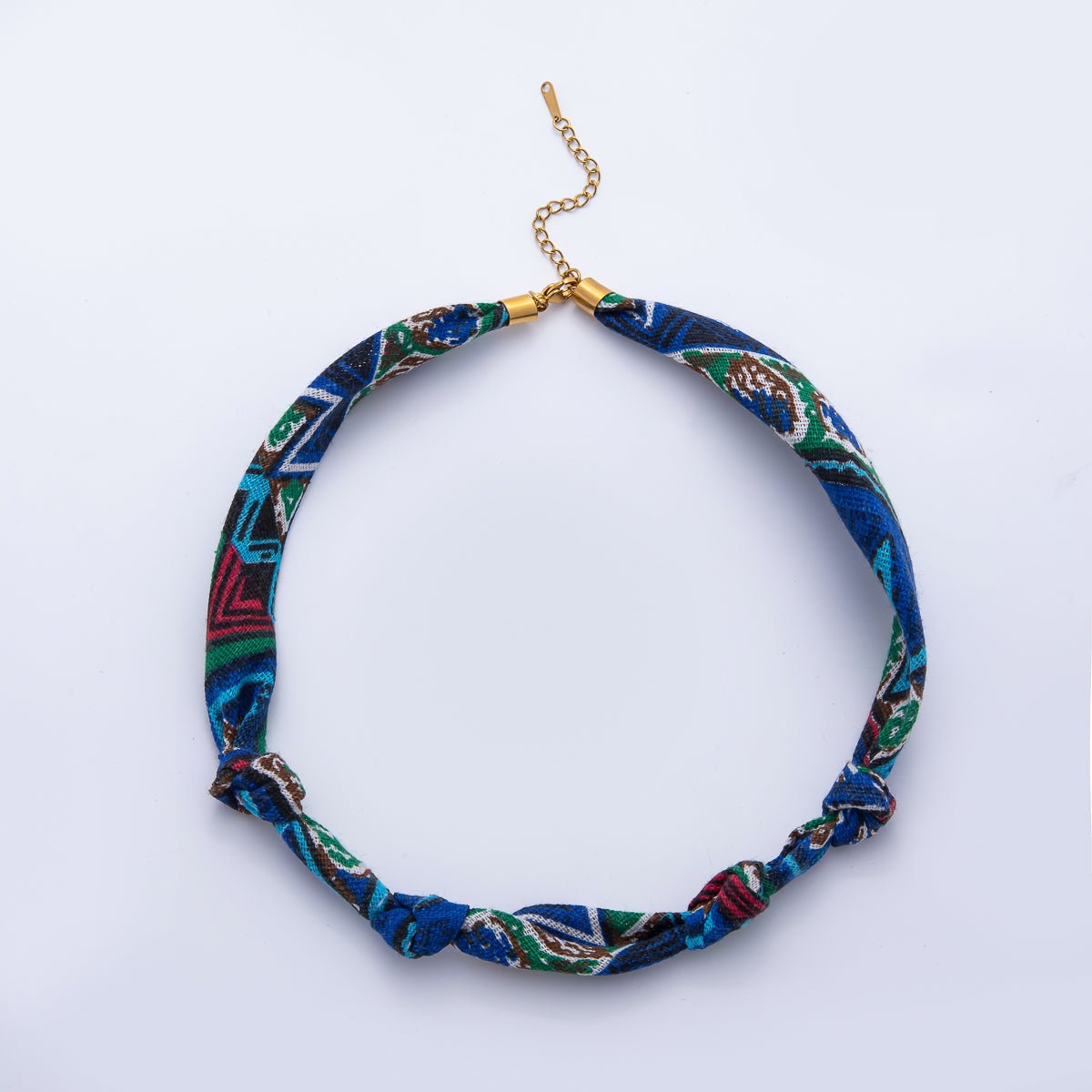 Stainless Steel Blue, Red, White Knot Geometric 18 Inch Handmade Cotton Scarf Necklace w. Extender | WA-1864 ~ WA-1904