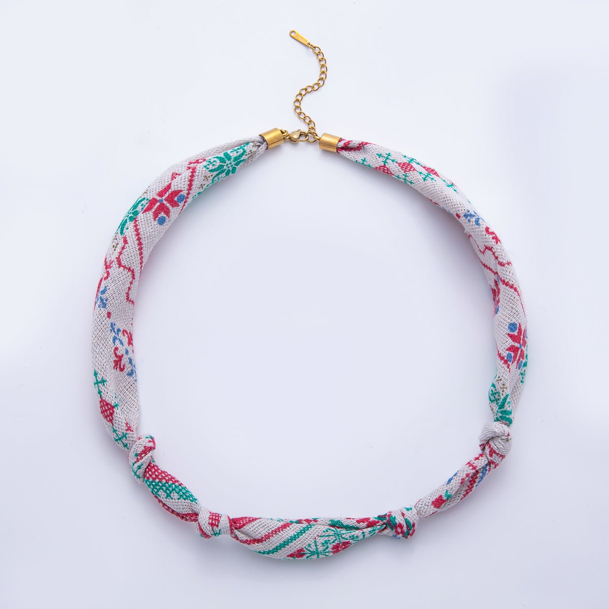 Stainless Steel Blue, Red, White Knot Geometric 18 Inch Handmade Cotton Scarf Necklace w. Extender | WA-1864 ~ WA-1904