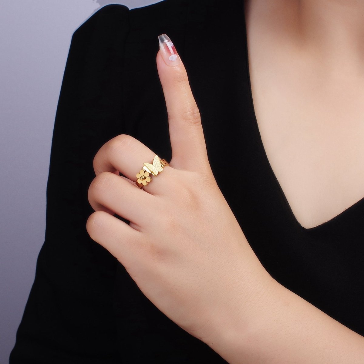 Stainless Steel Butterfly Flower Minimalist Ring | U051 U052