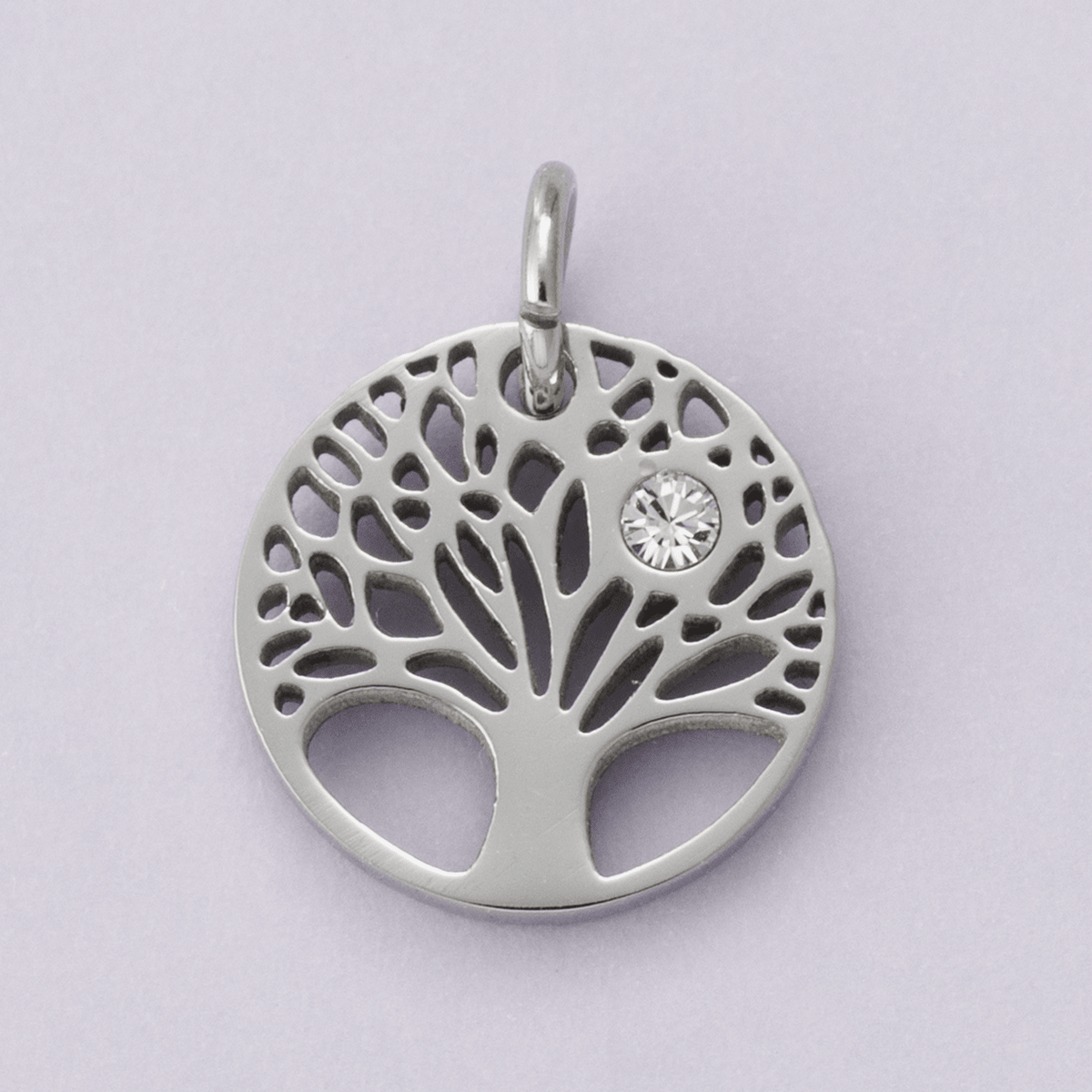 Stainless Steel Clear CZ Natural Tree Open Charm in Gold & Silver | E00631