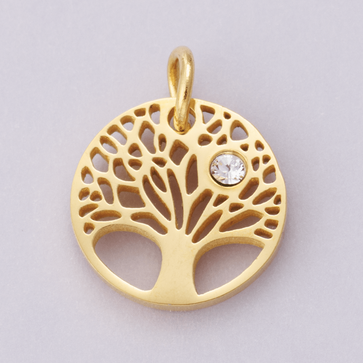 Stainless Steel Clear CZ Natural Tree Open Charm in Gold & Silver | E00631