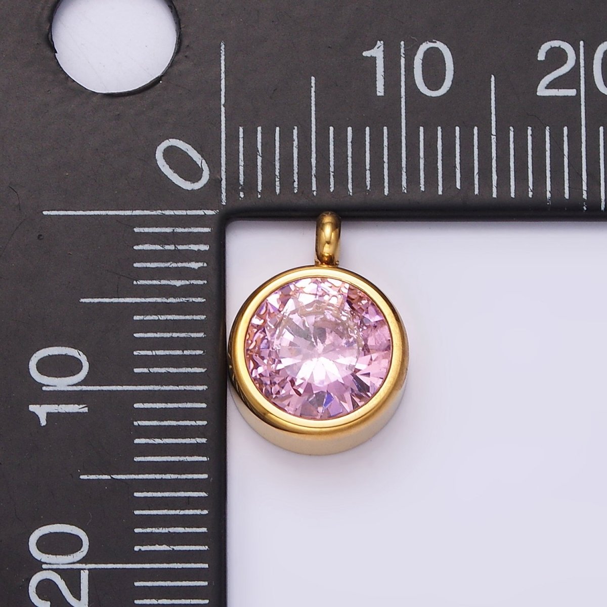 Stainless Steel Clear, Pink, Black, Green CZ Round Bezel Minimalist Charm | P-641 ~ P-644