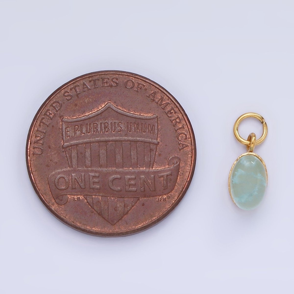 Stainless Steel Clear, Pink, Teal Agate Gemstone Oval Charm | P985