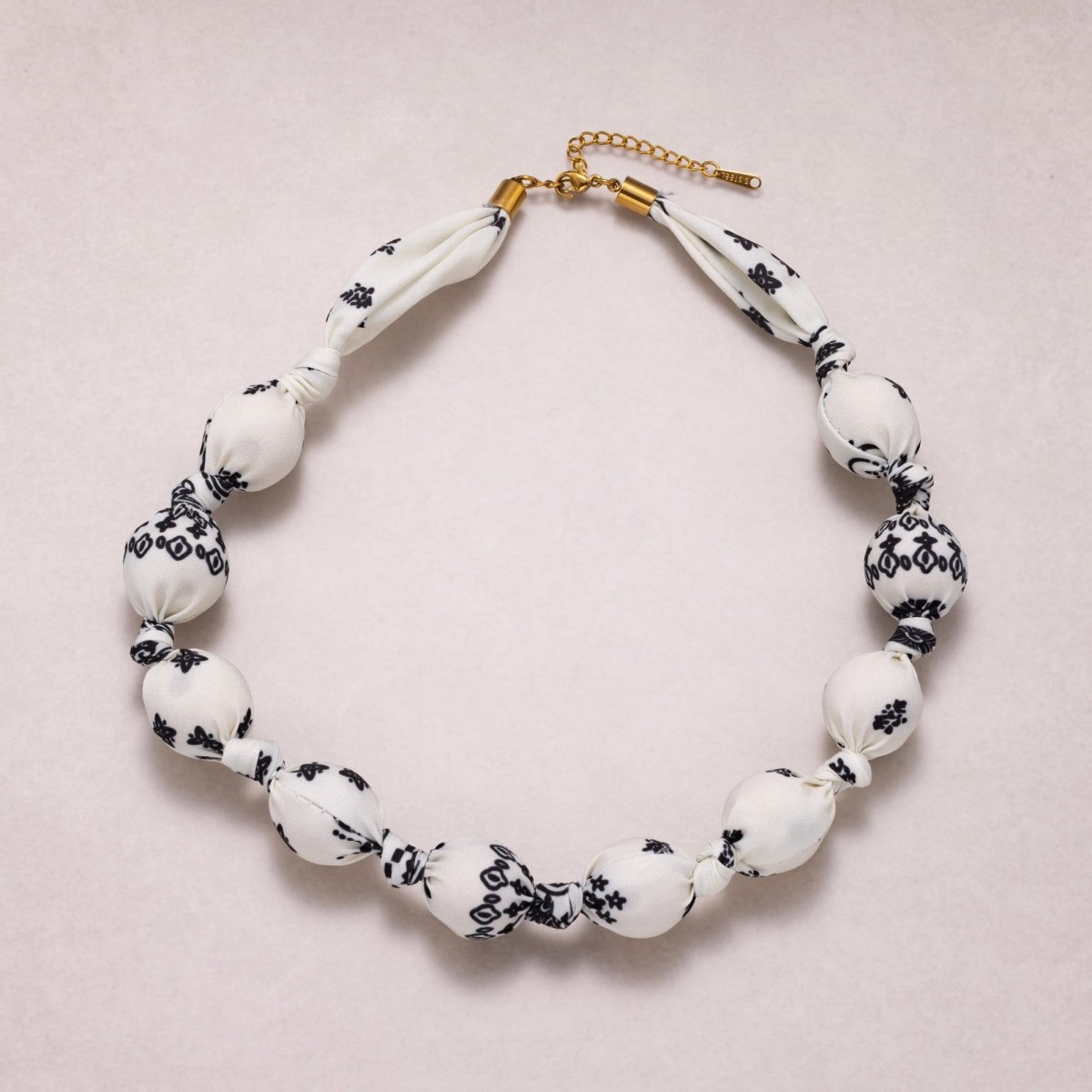 Stainless Steel Colorful Fabric Wrapped Bead Statement 17 Inch Handmade Scarf Necklace w. Extender | WA-04396 - WA-04400